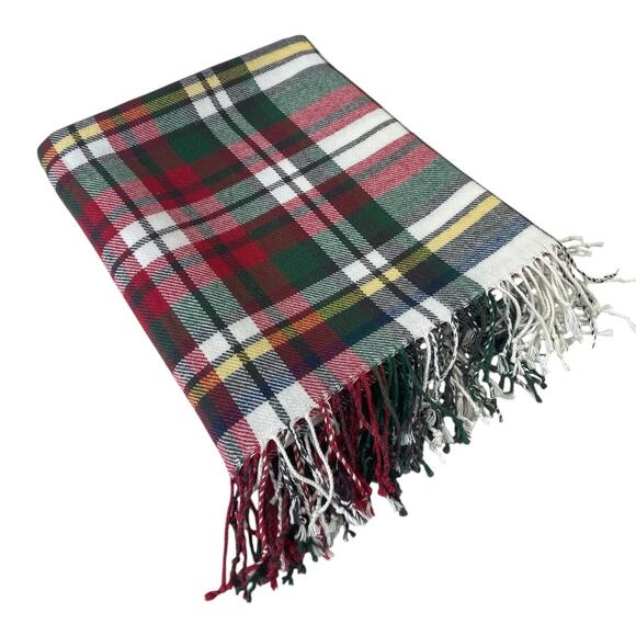 Pottery Barn Denver Plaid Scarf Shawl Fringe Size 50x60 Cozy Classic Timeless - Picture 7 of 9